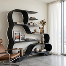 Organic Solid Wood Bookshelf with Flowing S-Shaped Shelves