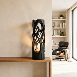 Sculpted Aura Wood Table Lamp with Organic Openwork