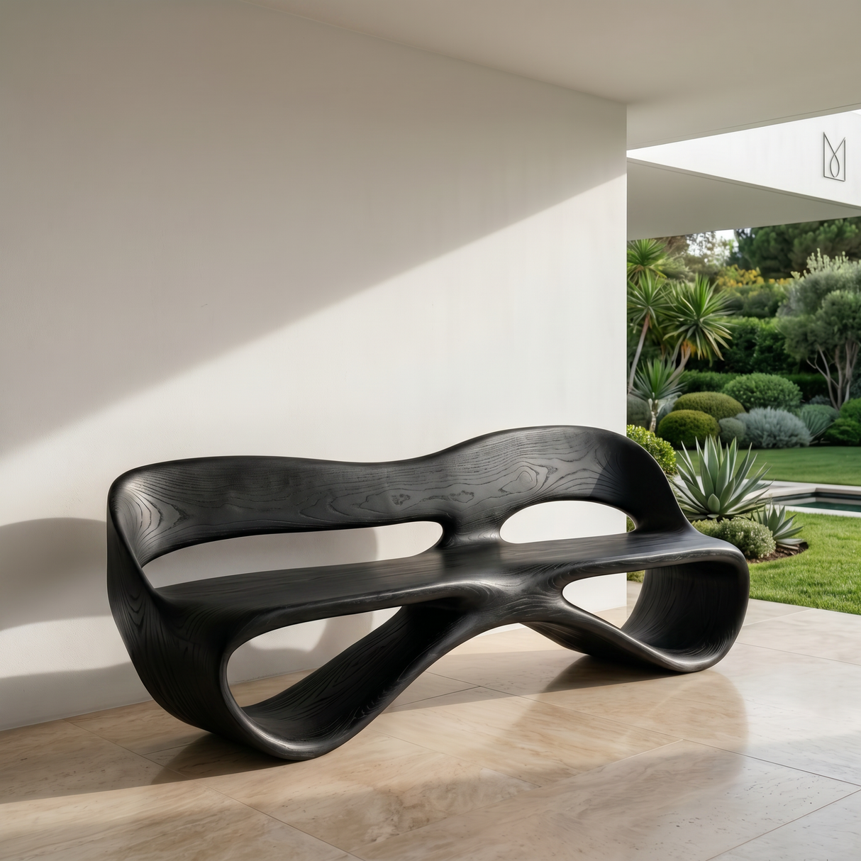 Solid Wood Outdoor Bench with Continuous Loop Backrest for Garden Seating