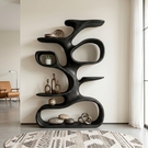 Organic Solid Wood Display Shelf with Branch-Inspired Open Shelves