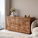 Solid Wood TV Console with Concentric Ripple Carved Doors