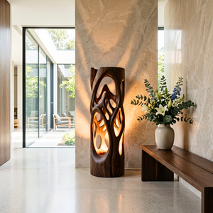 Sculpted Aura Wood Table Lamp with Organic Openwork