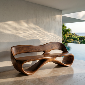 Solid Wood Outdoor Bench with Continuous Loop Backrest for Garden Seating