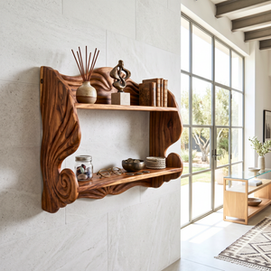 Seashell Scroll Wood Wall Shelf with Two Display Tiers