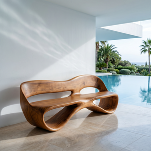 Solid Wood Outdoor Bench with Continuous Loop Backrest for Garden Seating