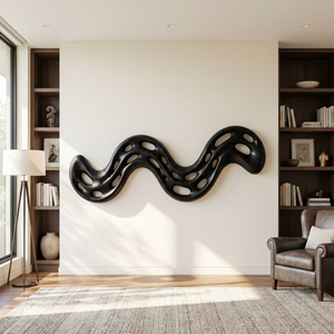 Serpentine Flow Wood Wall Sculpture with Organic Cutouts