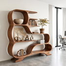 Organic Solid Wood Bookshelf with Flowing S-Shaped Shelves