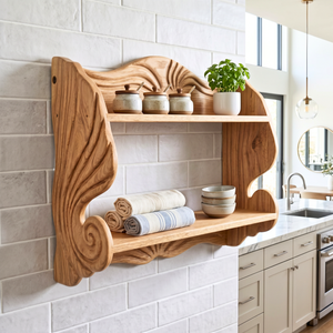 Seashell Scroll Wood Wall Shelf with Two Display Tiers