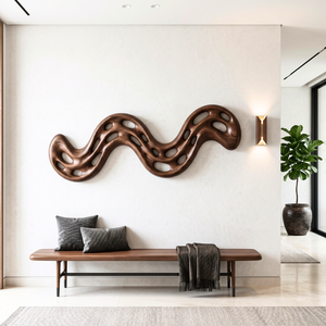 Serpentine Flow Wood Wall Sculpture with Organic Cutouts