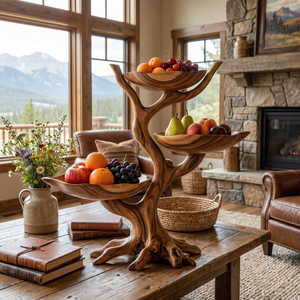 Solid Wood Tree-Shaped Fruit Stand with Triple Floating Bowl Trays