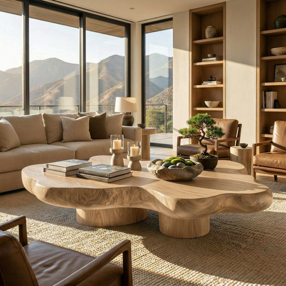 Solid Wood Organic Coffee Table for Modern Zen and Japandi Interiors