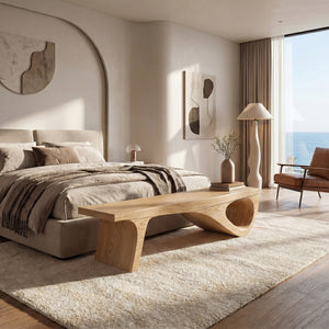 Natural Solid Wood Sculptural Bench for Modern Minimalist Interiors