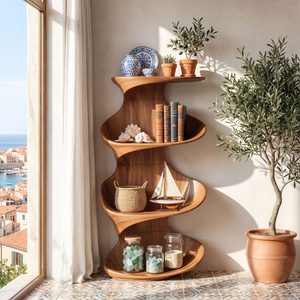 Twisted Wood Display Shelf with Tiered Open Shelves