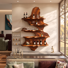 Sculptural Solid Wood Wine Rack with Tiered Floating Shelves