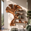 Wall Shelf Solid Wood Ginkgo Leaf Sculpture with Floating Display Shelves for Living Room Decor