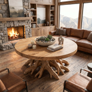 Round Solid Wood Coffee Table with Sculptural Root Base