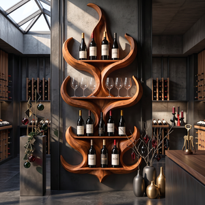 Flame Silhouette Solid Wood Wall Wine Rack with Four Display Tiers