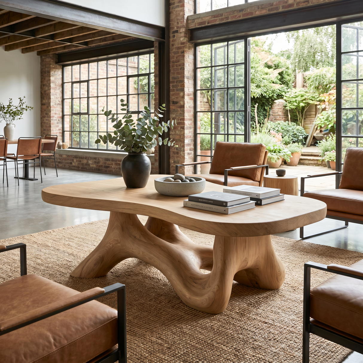 Handmade Solid Wood Coffee Table with Root-Like Sculptural Base