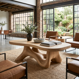 Handmade Solid Wood Coffee Table with Root-Like Sculptural Base
