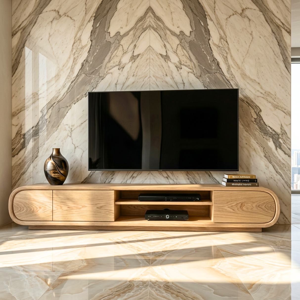 Solid Wood TV Stand Storage Media Console Organic Modern Entertainment Unit