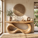 Console Table Solid Wood with Double Infinity Loop Base for Entryway Decor