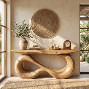 Console Table Solid Wood with Double Infinity Loop Base for Entryway Decor