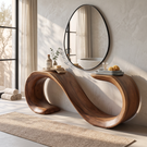 Solid Wood Console Table with Sculptural Double Loop Base for Entryway Decor