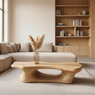 Coffee Table Solid Wood with Long Arched Hollow Base for Living Room