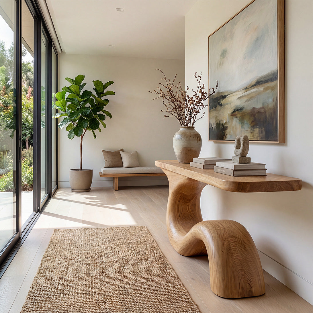 Organic Wave Solid Wood Console Table – Sculptural Statement Design