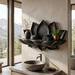 Handcrafted Natural Solid Wood Lotus Petal Wall Shelf for Decorative Display