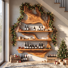 Tree Canopy Solid Wood Wall Wine Rack with Three Wine Display Shelves