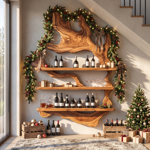 Tree Canopy Solid Wood Wall Wine Rack with Three Wine Display Shelves