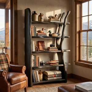 Freestanding Solid Wood Bookshelf with Sculptural Tree Support