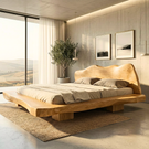 Solid Wood Platform Bed with Live Edge Headboard for Bedroom