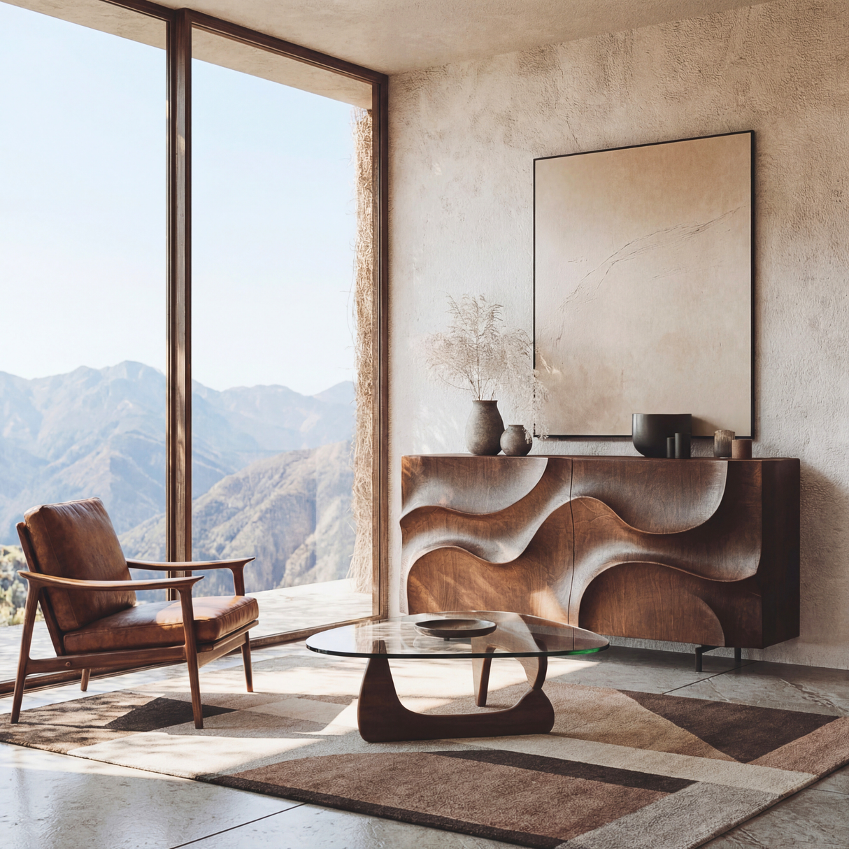 Sculpted Wavefront Solid Wood Sideboard for Modern Living and Dining Room