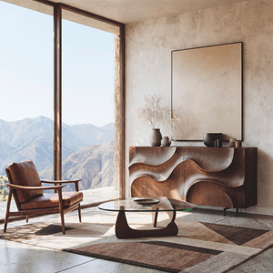 Sculpted Wavefront Solid Wood Sideboard for Modern Living and Dining Room