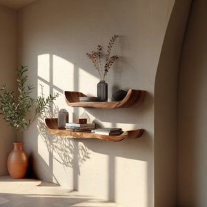 Curved Solid Wood Floating Wall Shelves Set