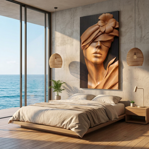 Serenity Bloom Wooden Relief Floral Woman Sculpture Wall Art
