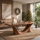 Handcrafted Solid Wood Executive Desk with Sculptural Wave Base