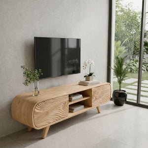 Handcrafted Solid Wood Media Cabinet with Sculpted Grain