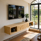 Floating Sculpted Wood TV Console with Wave Front
