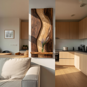 Two-Tone Sculpted Solid Wood Wall Art with Floating Shelf