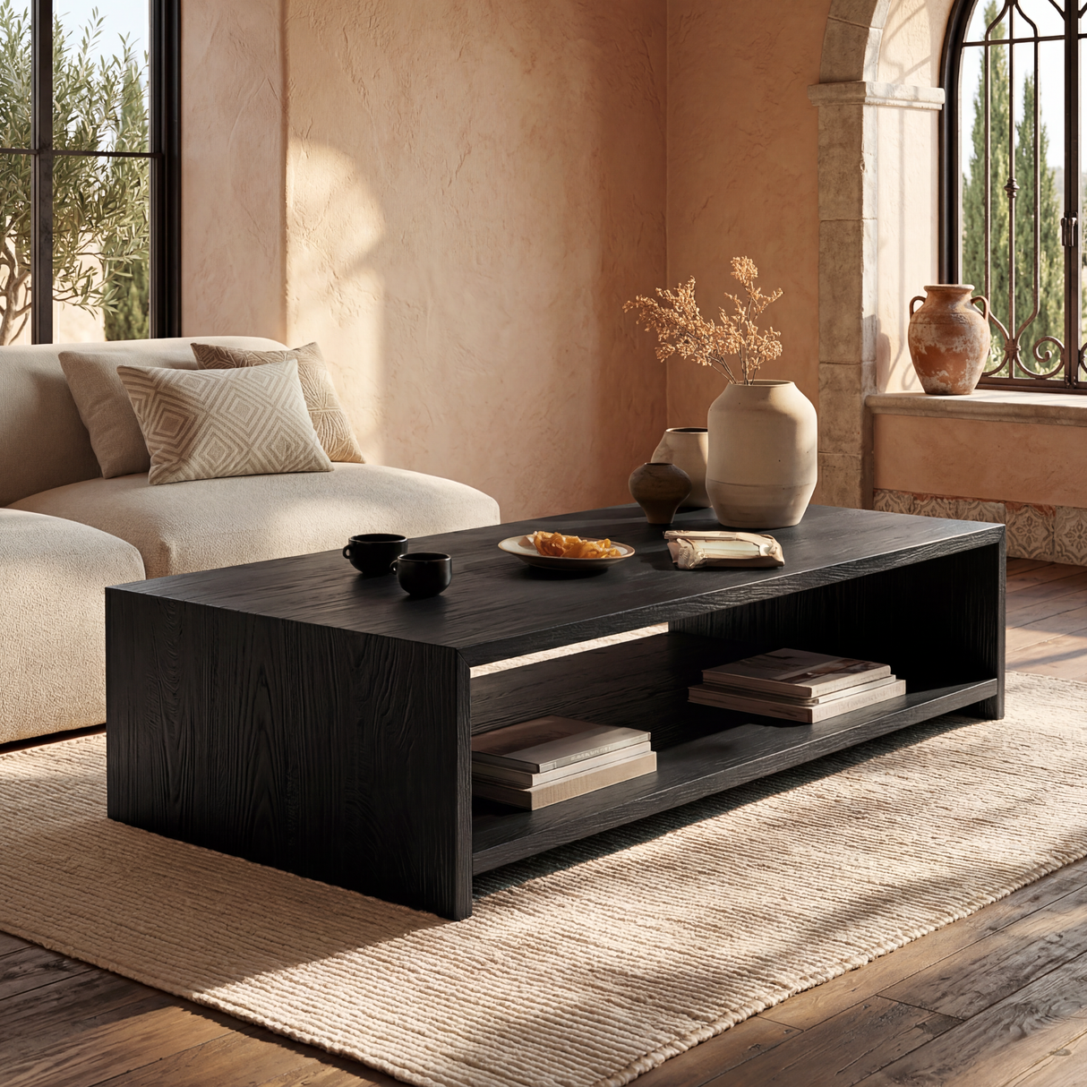 Solid Wood Coffee Table with Clean Open Shelf Design