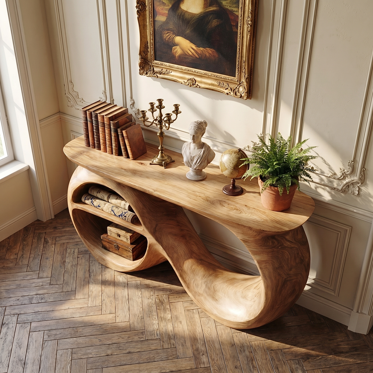 Solid Wood Console Table with Infinity Sculptural Base