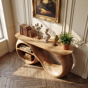 Solid Wood Console Table with Infinity Sculptural Base