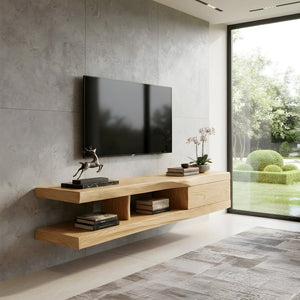 Floating Live Edge Wood TV Console with Drawer