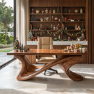 Sculptural Solid Wood Executive Desk with Flowing Cross Base