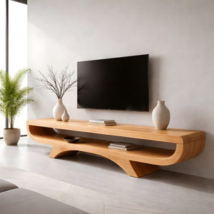 Curved Solid Wood Floating TV Console for Minimalist Interiors