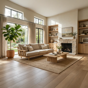 Solid Wood Frame Sofa with Linen Cushions for Organic Modern Living