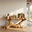 Console Table Solid Wood with Organic Tree Root Base for Entryway Decor